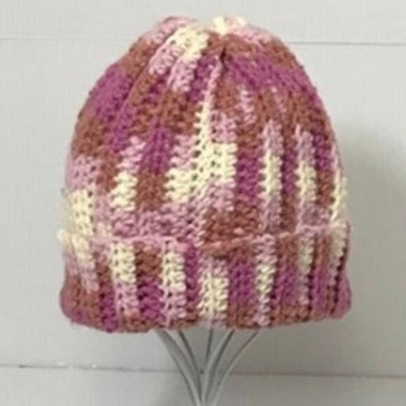 NWT Handmade Crocheted Pink Cream Textured Beanie & Scarf 54” - Picture 2 of 4